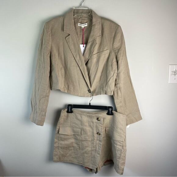 Free People 100% Linen Slice Of Action 3 Piece Skort Set Suit Cropped Tan 12 - Picture 6 of 16